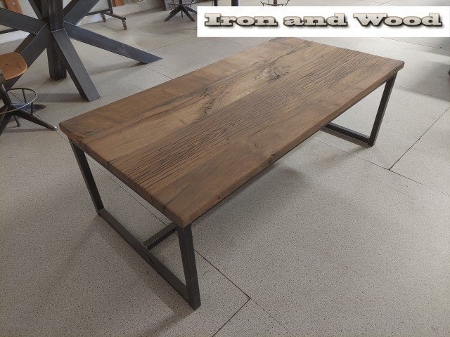 Oud eiken wagonplanken/wagondelen salontafel afm: 140x70, Ophalen, Nieuw, Hout, Industrieel