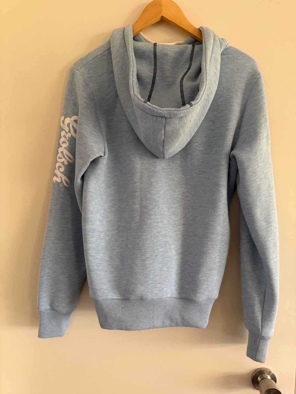 Grolsch hoodie lichtblauw met rits - Maat S, Ophalen of Verzenden, Zo goed als nieuw, Maat 48/50 (M), Blauw