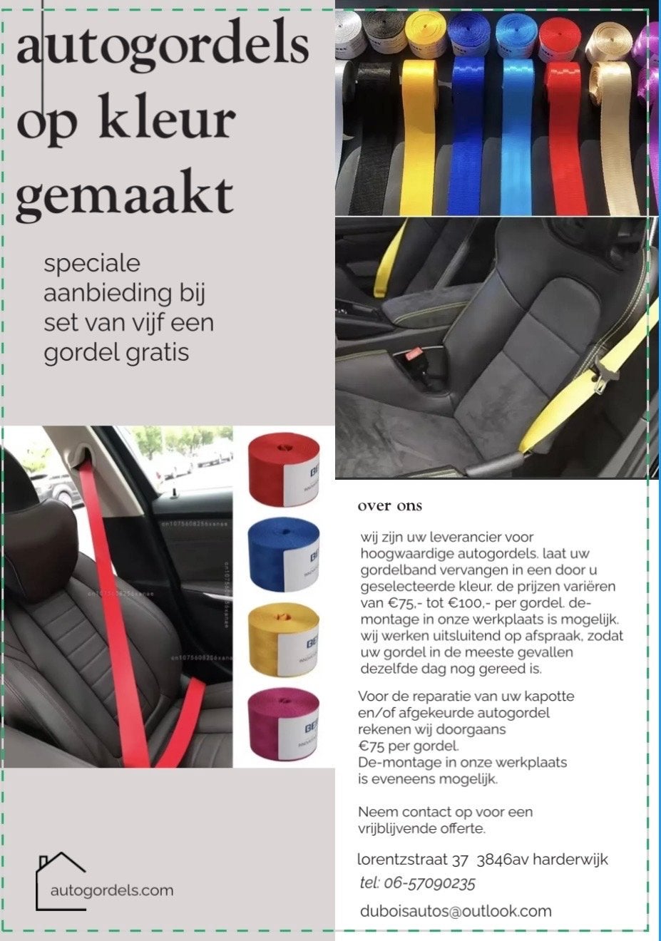 Autogordels op kleur gemaakt - Diverse kleuren beschikbaar, Auto-onderdelen, Ophalen of Verzenden, Nieuw, Universele onderdelen