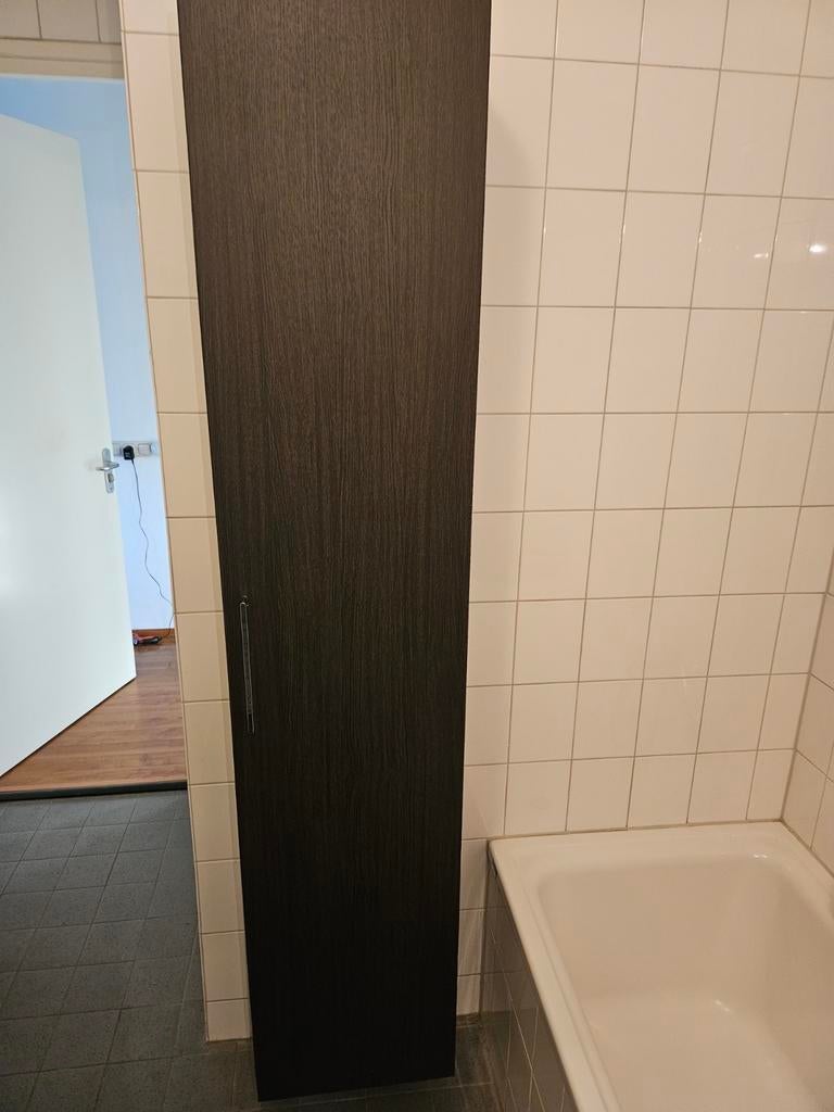 Hoge badkamerkast - Donkerbruin, Huis en Inrichting, Badkamer | Badkamermeubels, (Half)hoge kast, Minder dan 50 cm, Gebruikt, Ophalen of Verzenden