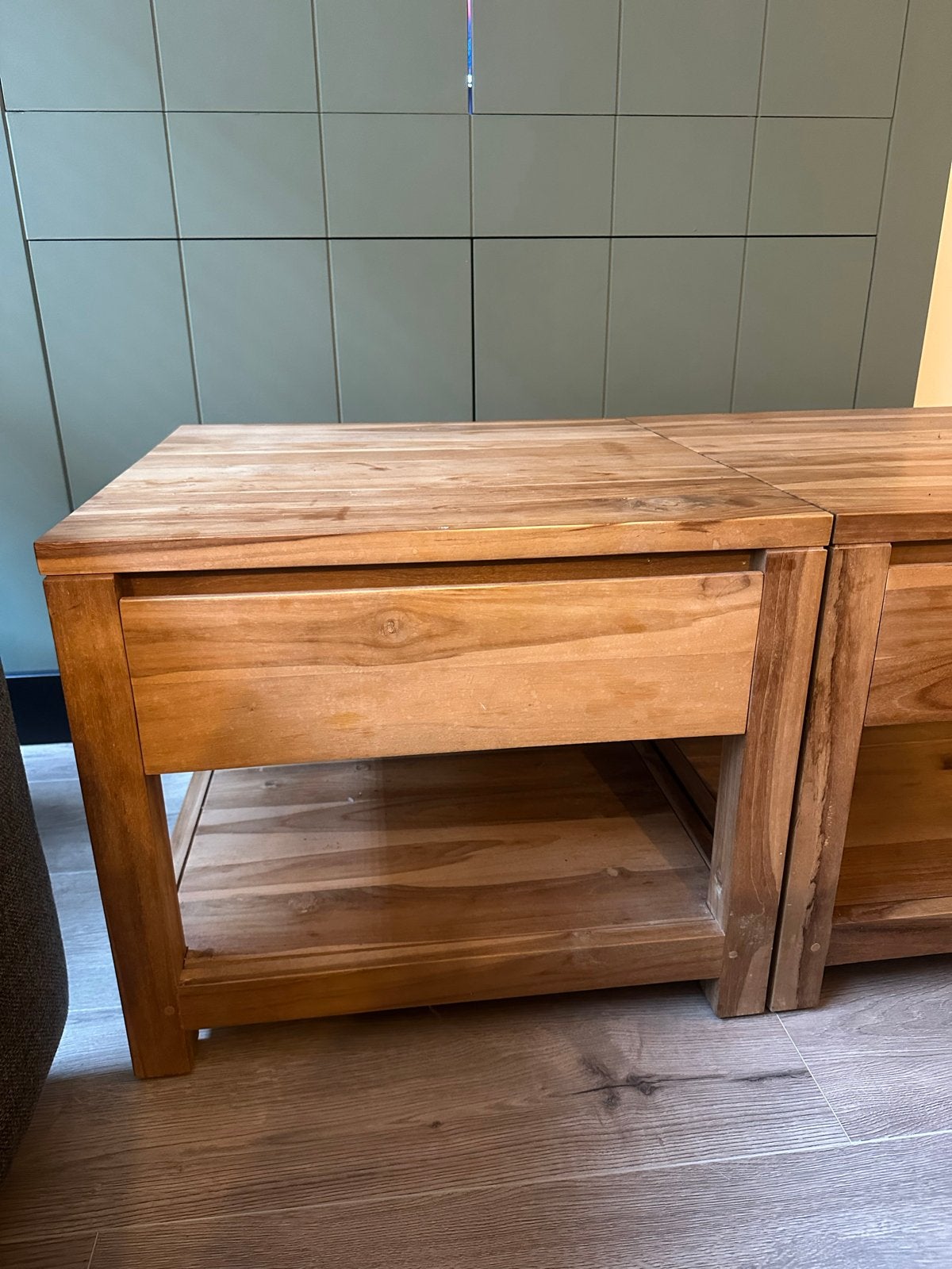 Teakhouten salontafel met lade, Huis en Inrichting, Tafels | Salontafels, Ophalen, 50 – 75, Gebruikt, 50 tot 100 cm