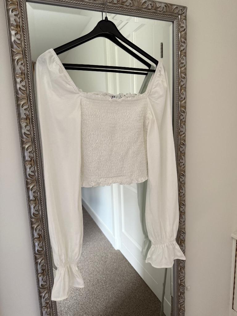 NA-KD witte square neck smock detail top maat M (nieuw), Maat 38/40 (M), NA-KD, Wit, Nieuw