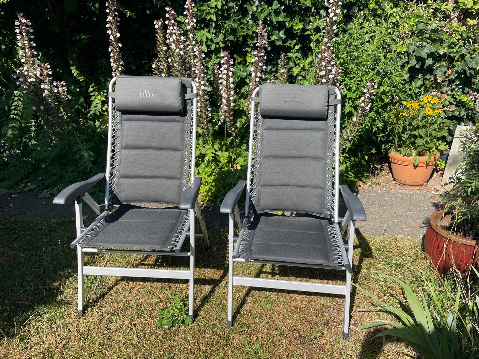 2x Verstelbare campingstoelen - Grijs, Ophalen, Gebruikt, Metaal, Inklapbaar