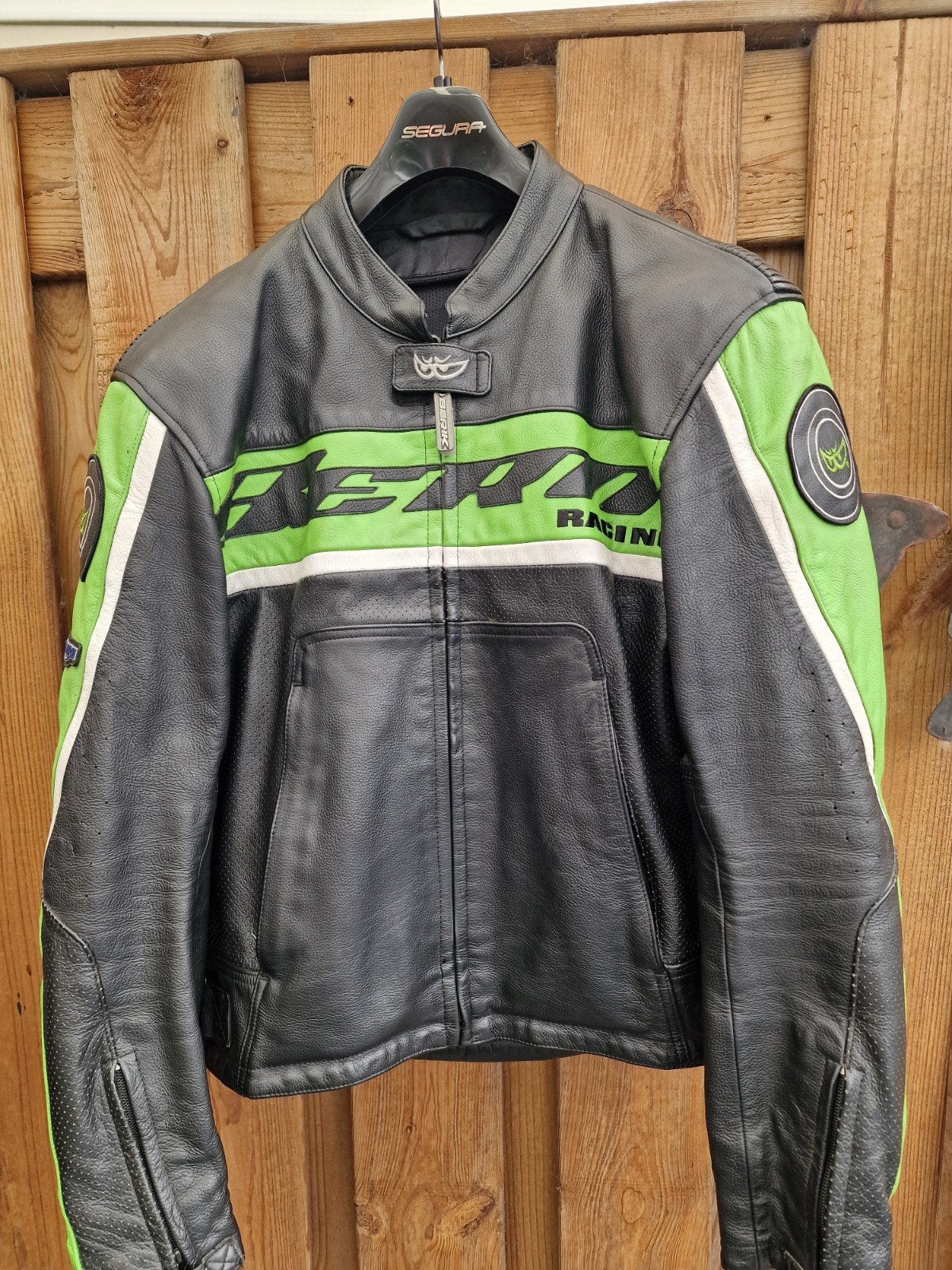 Leren motorjas BERING RACING - Zwart/Groen, Motoren, Kleding | Motorkleding, Heren, Jas | leer, Ophalen of Verzenden, BERING RACING