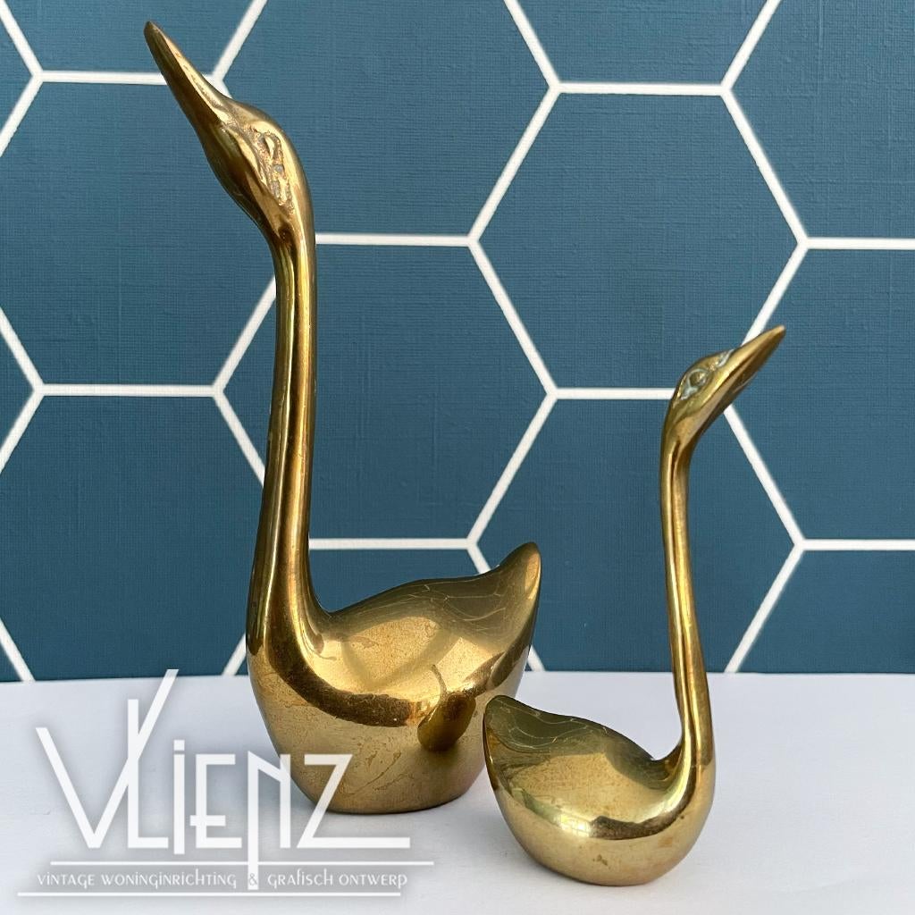 Vintage, midcentury messing zwaantjes, zwanen, Verzamelen, Retro, Huis en Inrichting, Ophalen of Verzenden