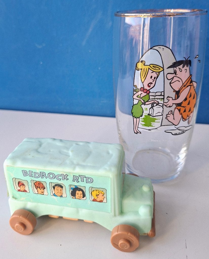 The Flintstones Autobus en glas/Hanna Barbera, Ophalen of Verzenden, Overige figuren, Gebruikt, Gebruiksvoorwerp