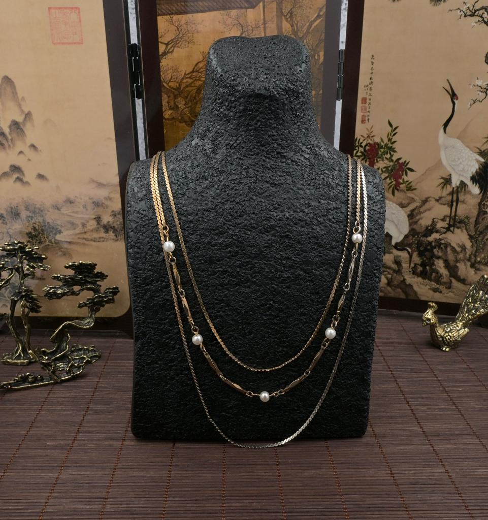 Gelaagde Ketting Two-tone Goud/Zilver Parels 80s - Robp1d1/3, Sieraden, Tassen en Uiterlijk, Antieke sieraden, Ketting, Overige materialen