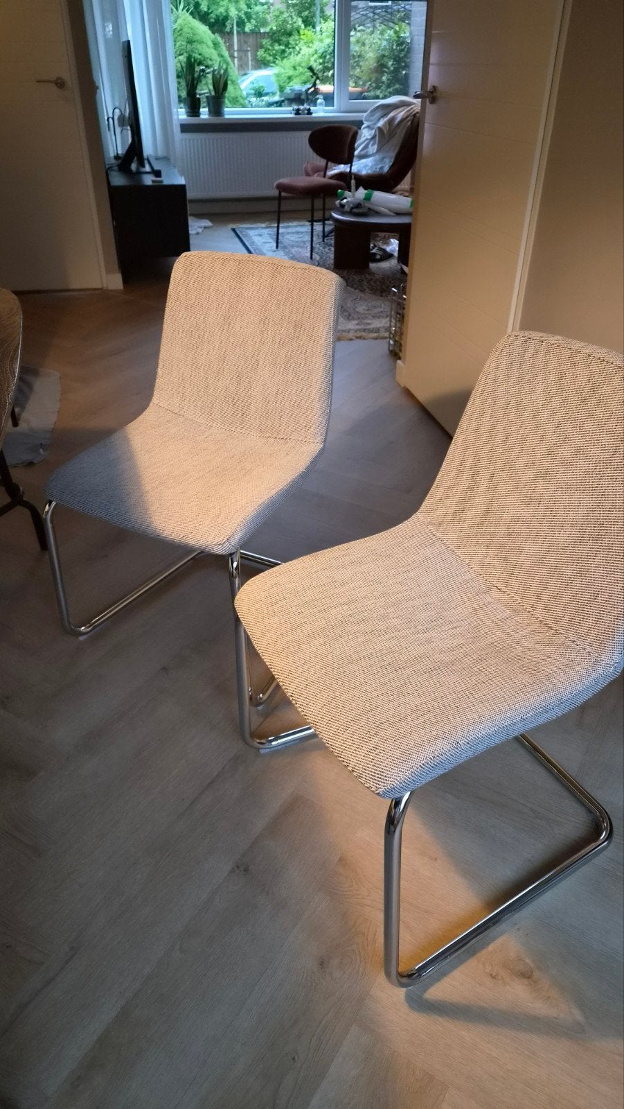 Eetkamerstoelen 4x Ikea Lustebo Viarp beige bruin, Huis en Inrichting, Stoelen, Ophalen, Bruin, Zo goed als nieuw, Stof