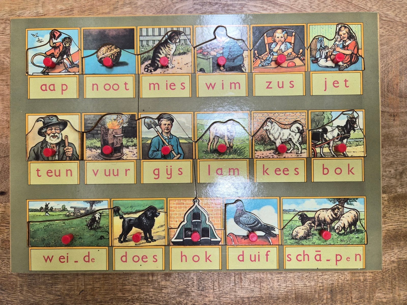 Vintage Legpuzzel Woord en Afbeelding - Educatief Speelgoed, Ophalen of Verzenden, Gebruikt, Puzzelen