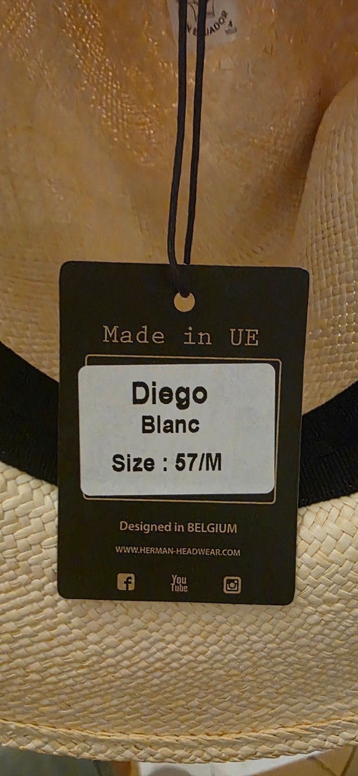 Herman Diego Blanc Panama Hoed - Maat 57/M, Kleding | Dames, Hoeden en Petten, Herman, Ophalen of Verzenden, Nieuw, Hoed
