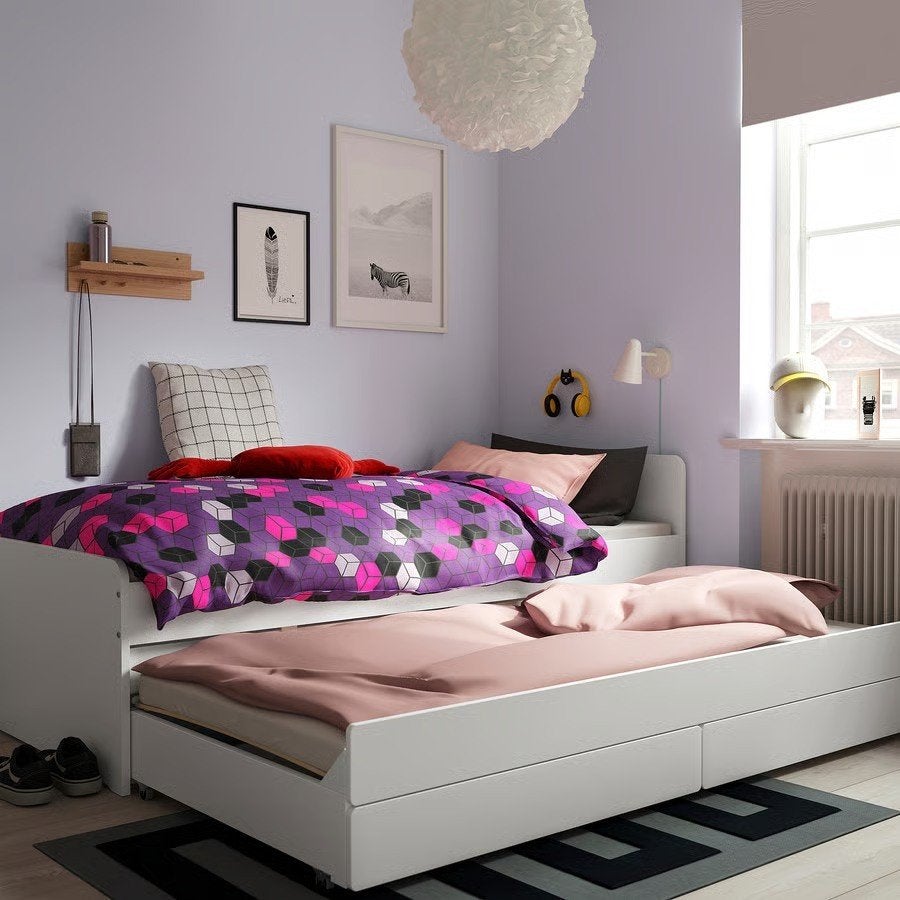 Bed frame with trundle bed and storage, white,90x200 cm, Ophalen, 90 cm, Wit, Zo goed als nieuw