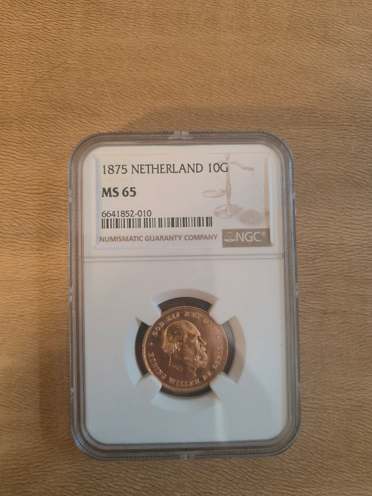 Gouden Tientje 1875/1874 NGC MS65, Koning Willem III, Losse munt, 10 gulden, Goud