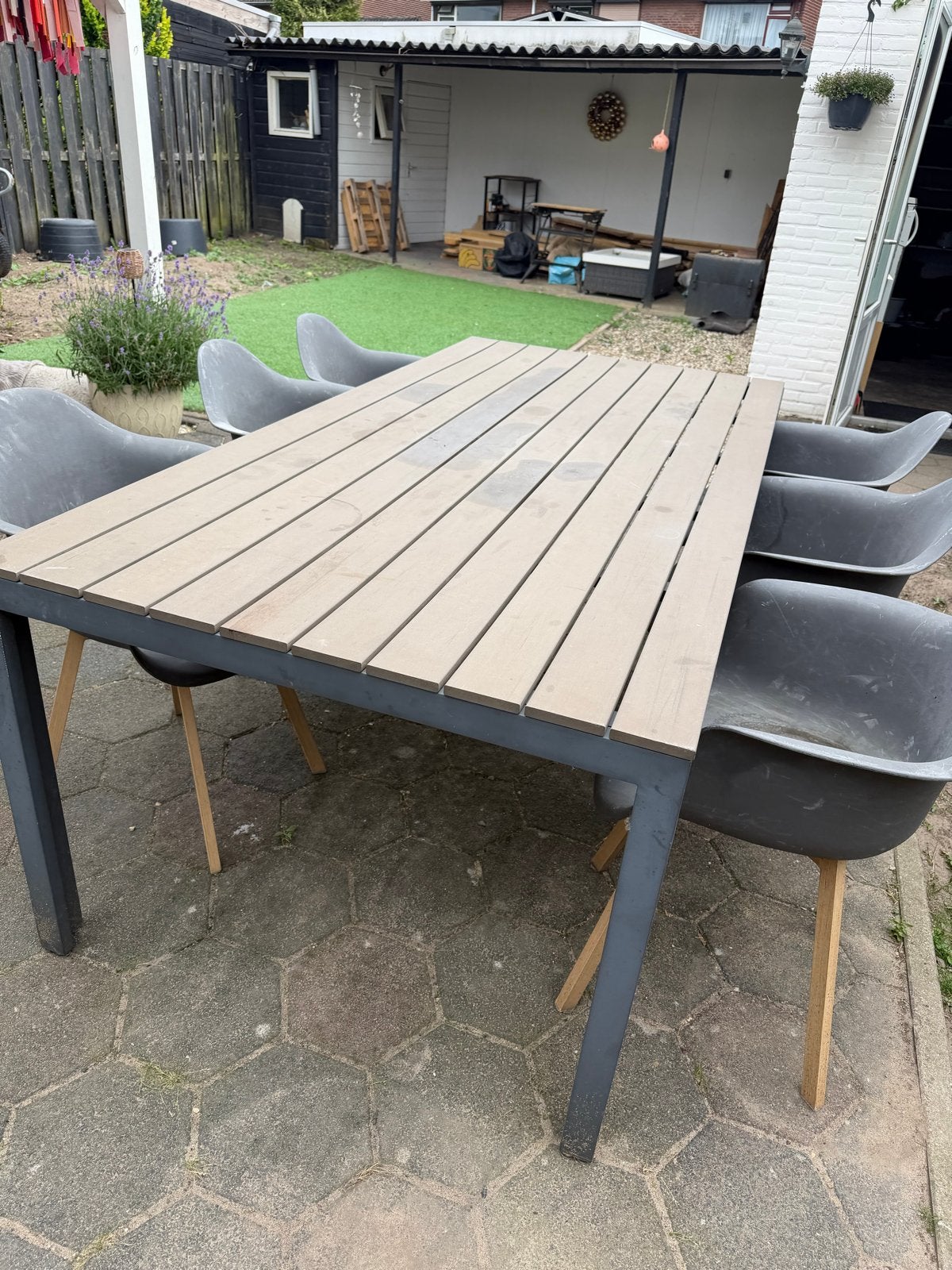 Tuinstoelen: 6 comfortabele ronde stoelen, Tuin en Terras, Tuinstoelen, Ophalen, Gebruikt, Hout