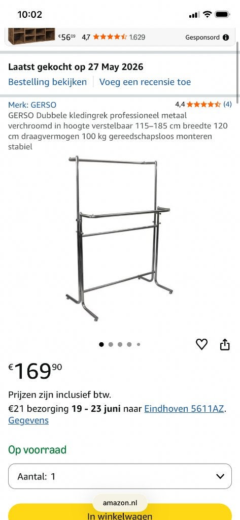 Dubbele kledingrek professioneel verchroomd, Kleding | Dames, Kledingrekken, Ophalen, Met wielen, Nieuw