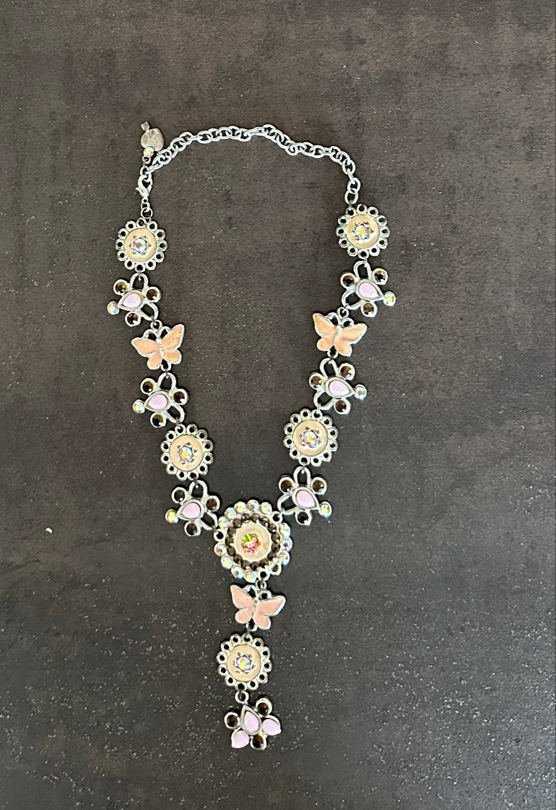 Dolce Luna ketting met bloemen en vlinders, Met kristal, Overige materialen, Gebruikt, Ophalen of Verzenden