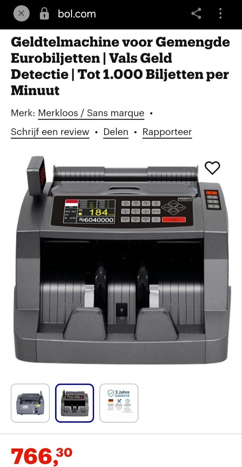 Geldtelmachine met Vals Gelddetectie - 1000 biljetten/min, Ophalen