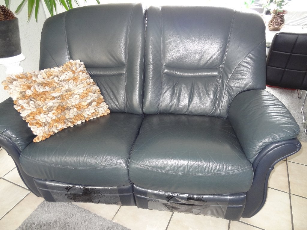 2 X 2 Zits Groen leren Bankstel, Ophalen, Gebruikt, 150 tot 200 cm, Tweepersoons