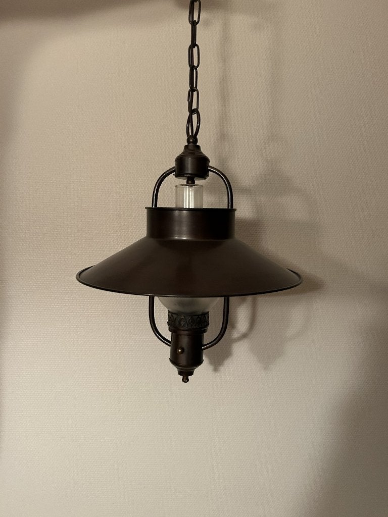 Hanglamp, scheepslamp, bronskleur, dimbaar., Ophalen of Verzenden, Gebruikt, Glas, E27 (groot)