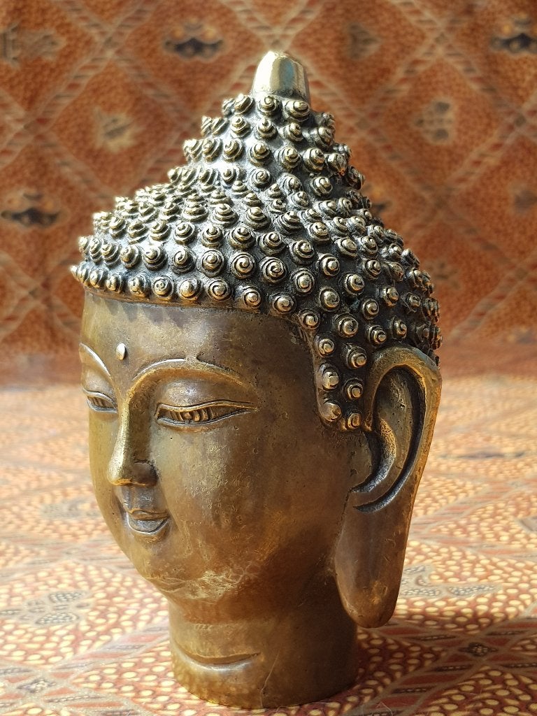 Mooi zwaar oud Chinees brons hoofd van Boeddha 13,8 cm., Antiek en Kunst, Kunst | Niet-Westerse kunst, Ophalen of Verzenden, Overige herkomsten