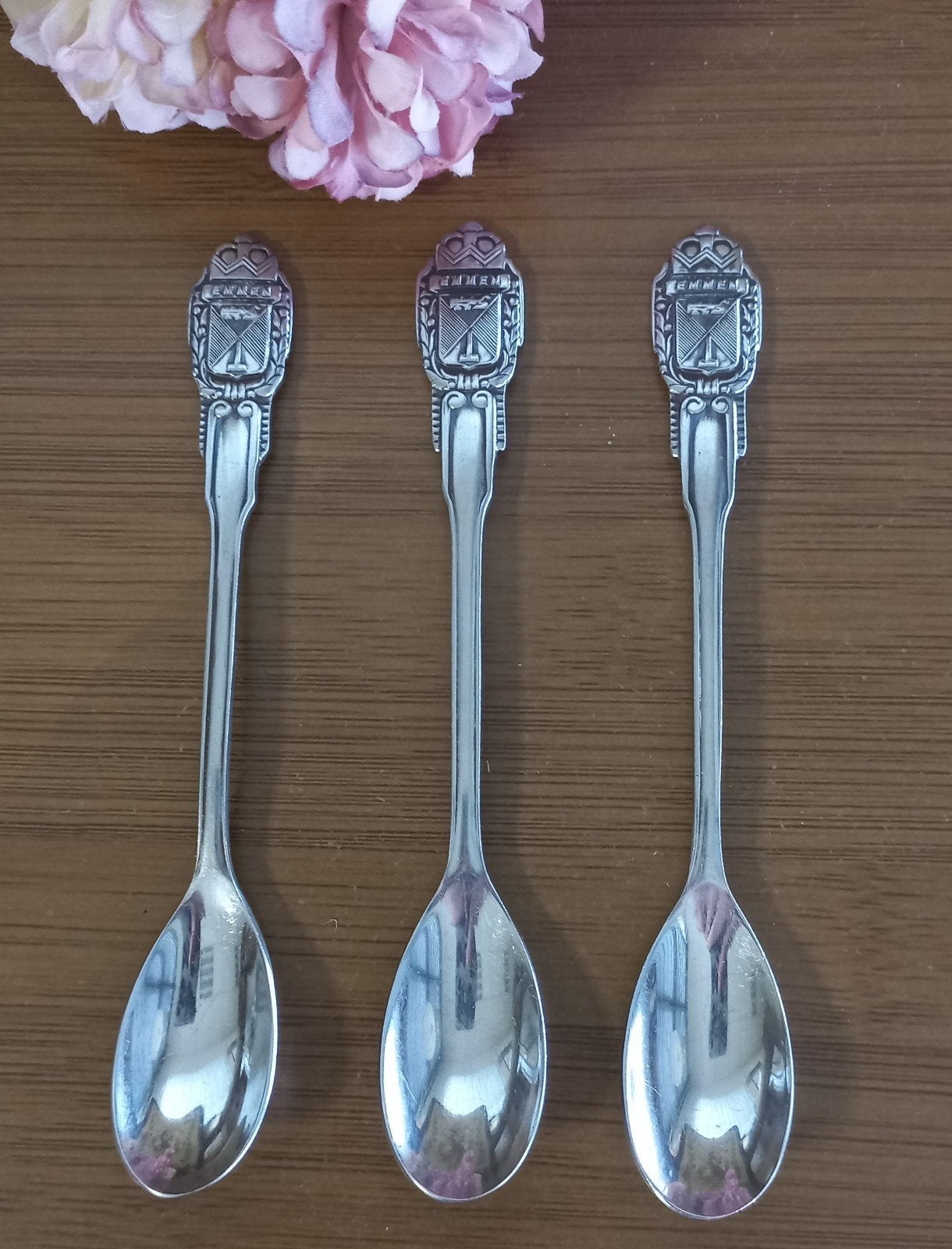 Set van 3 theelepeltjes, wapen van Emmen, Gero Zilmeta, Ophalen of Verzenden, Gebruikt, Rvs of Chroom