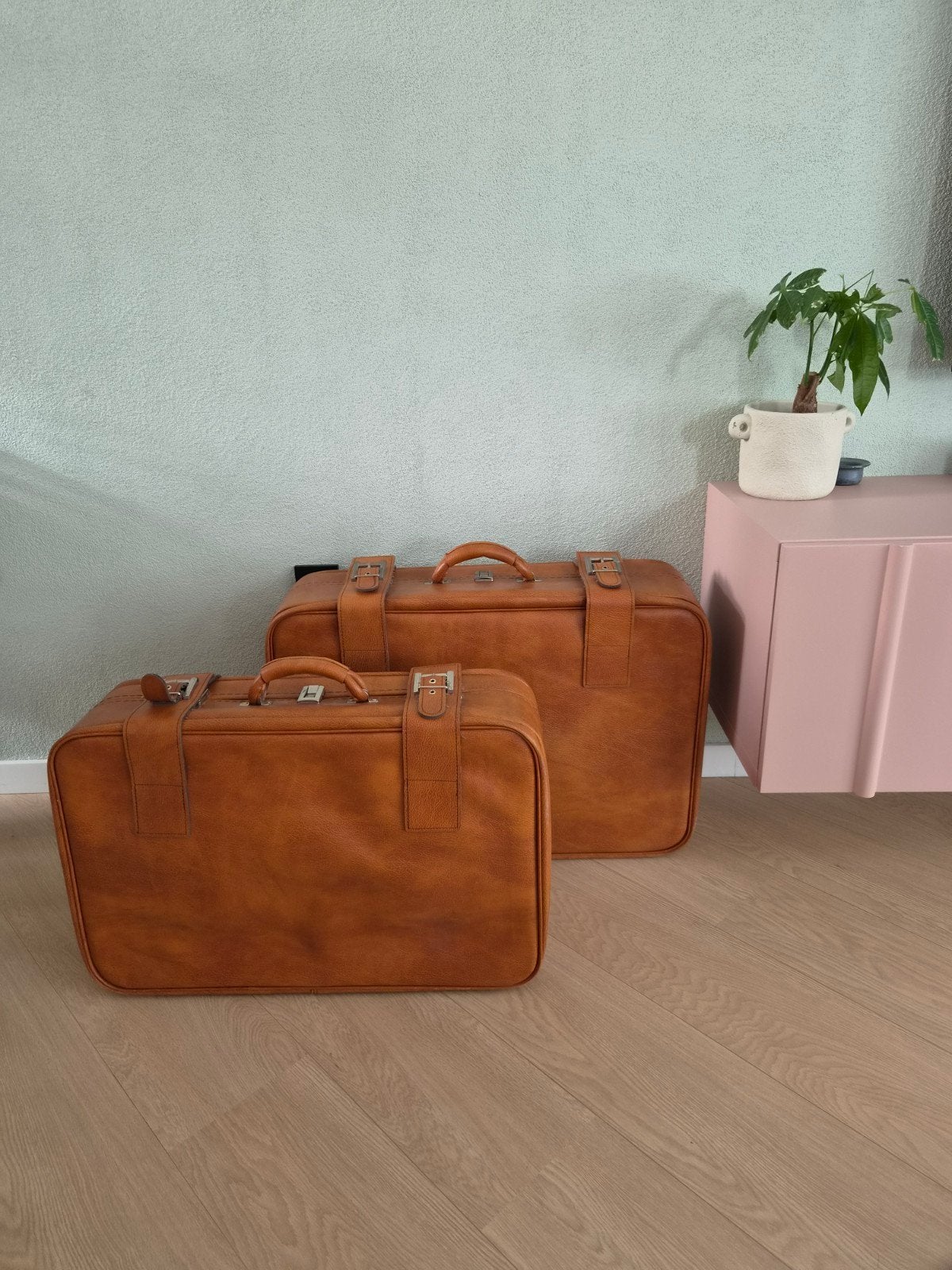 2 leren vintage/retro koffers, bruin/cognac, Ophalen, Gebruikt, Bruin, Minder dan 20 cm