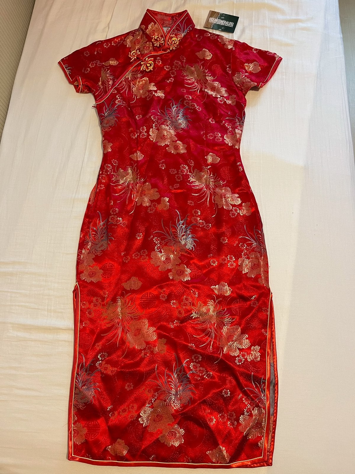 Chinese Qipao – Rood met gouden bloemen XXS, Ophalen of Verzenden, Zo goed als nieuw, Rood, Galajurk