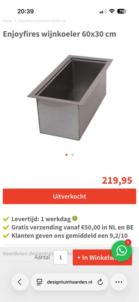 Enjoyfires Wijnkoeler 60x30 cm - RVS Inbouw nieuw in doos, Ophalen of Verzenden, Nieuw