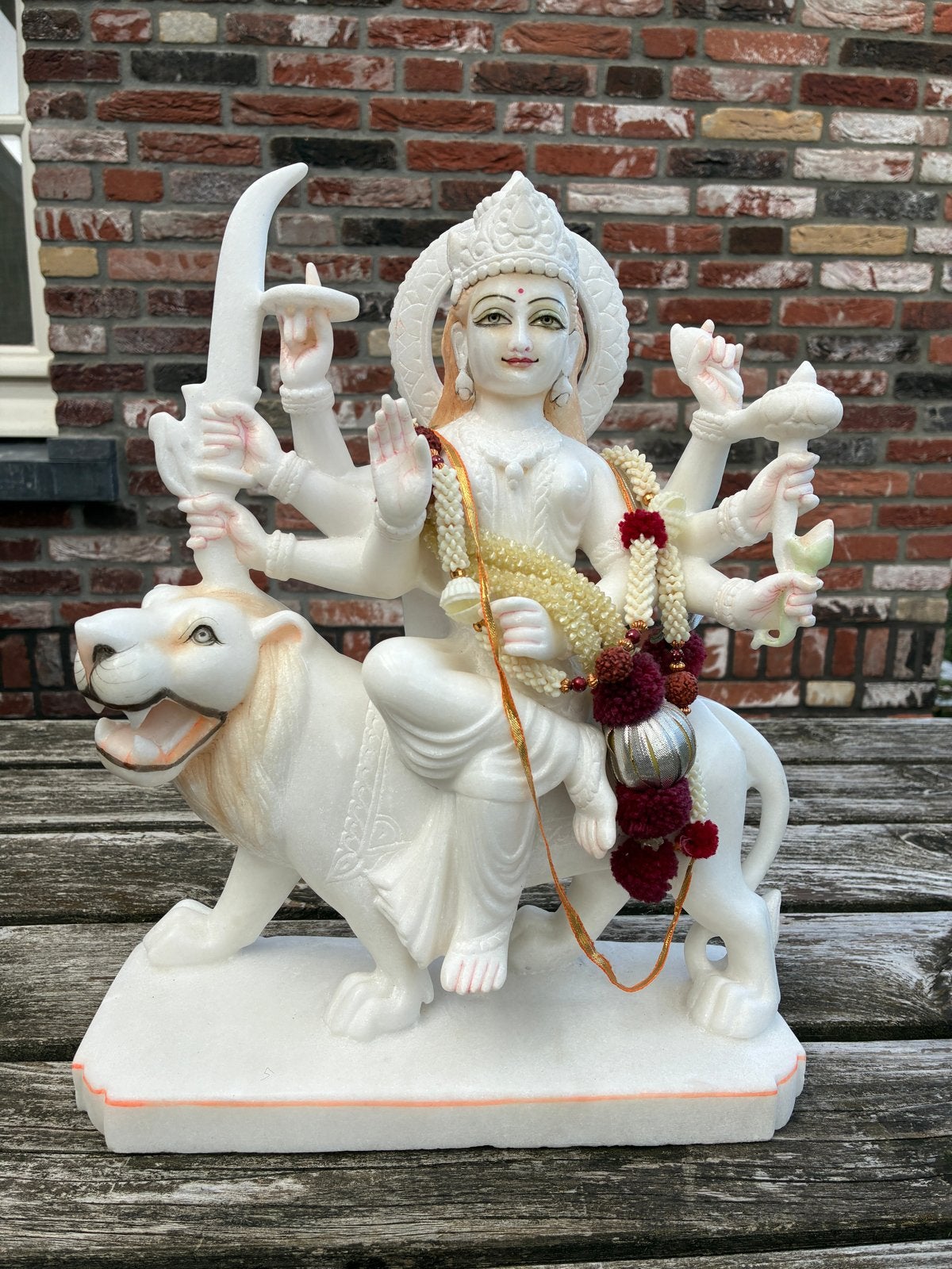 Prachtig Marmeren Durga Beeld op Leeuw - Hindoeïstische Godi, Verzamelen, Religie, Ophalen, Nieuw, Beeld(je), Hindoeïsme