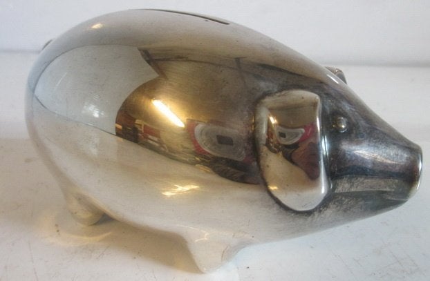 vintage sixties verzilverd spaarvarken piggybank, Verzenden