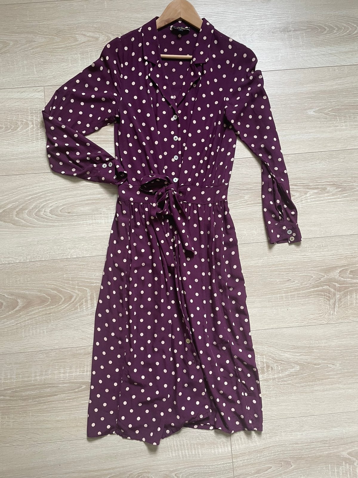 King Louie jurk maat 38 aubergine paars polkadot viscose, Maat 38/40 (M), Paars, Ophalen of Verzenden, Zo goed als nieuw