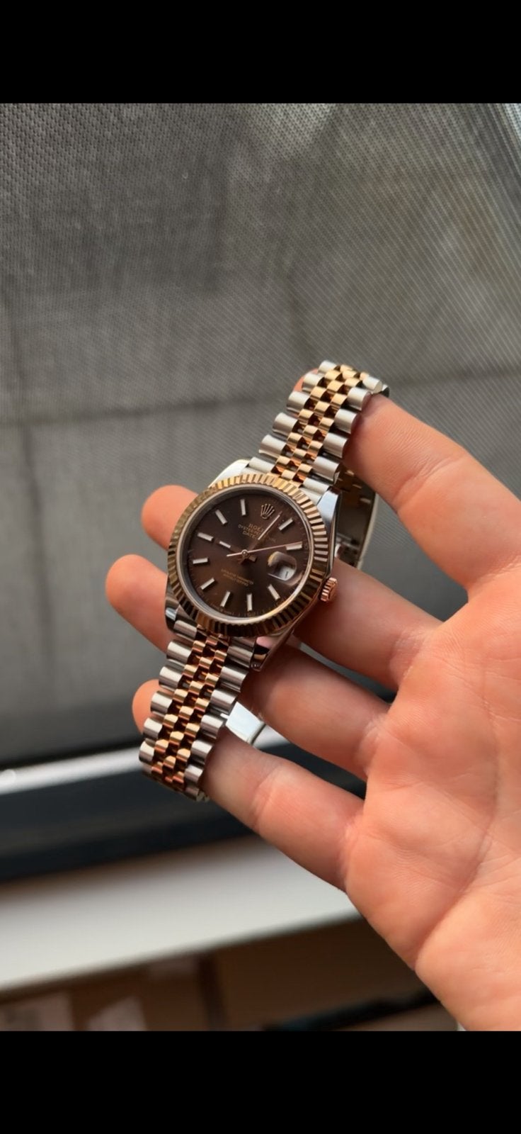 Rolex datejust 41mm rose chocolate dial, Polshorloge, Ophalen of Verzenden, Zo goed als nieuw, Goud