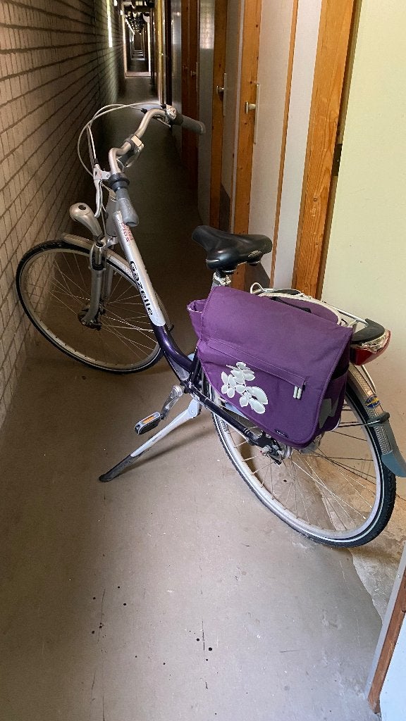 Zo goed als nieuw, Gazelle damesfiets met paarse fietstassen, Ophalen, Gebruikt, Velgrem, 47 tot 50 cm