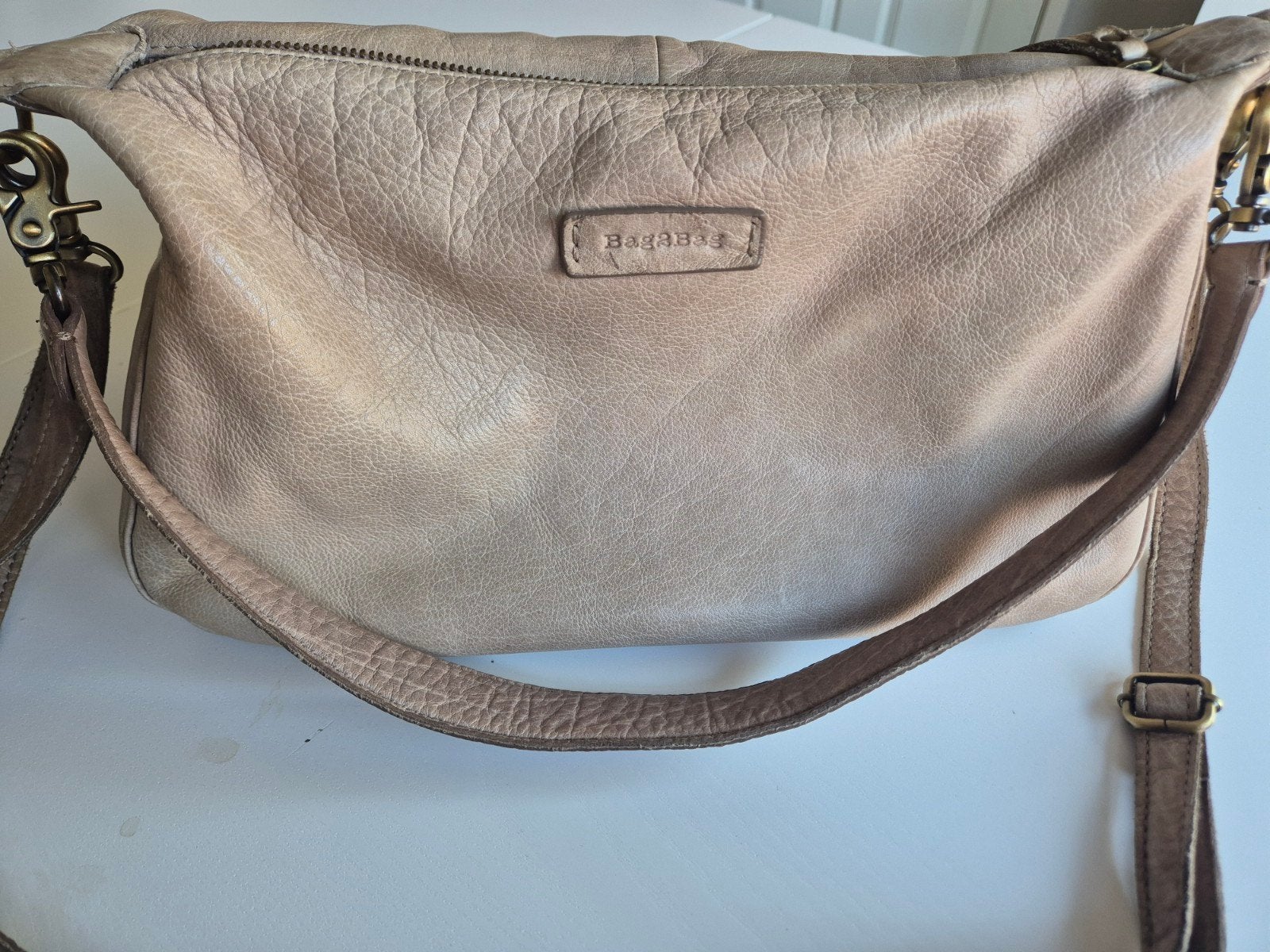 BagaBag leren tas – taupe – 35 cm – zeer goede staat, Ophalen of Verzenden, Zo goed als nieuw, Beige, Handtas