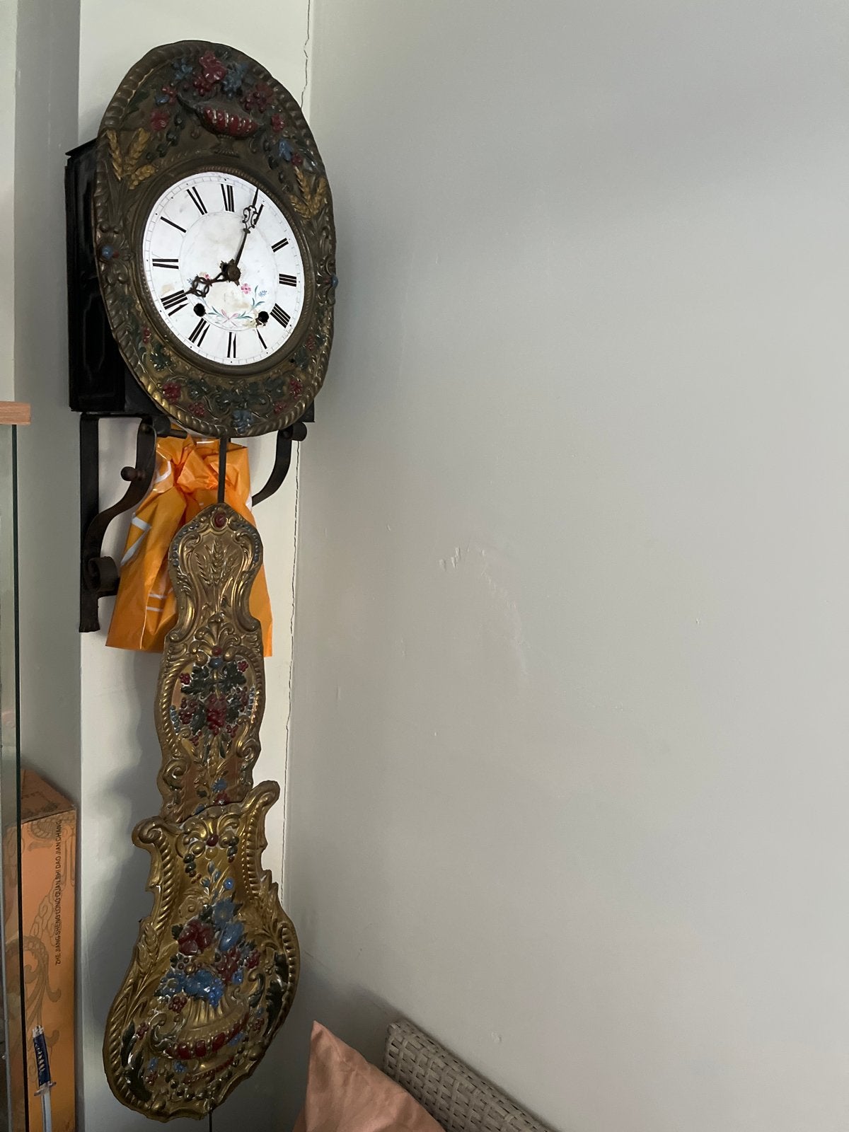 Antieke Franse Comtoise Klok met Bloemmotieven, Ophalen of Verzenden