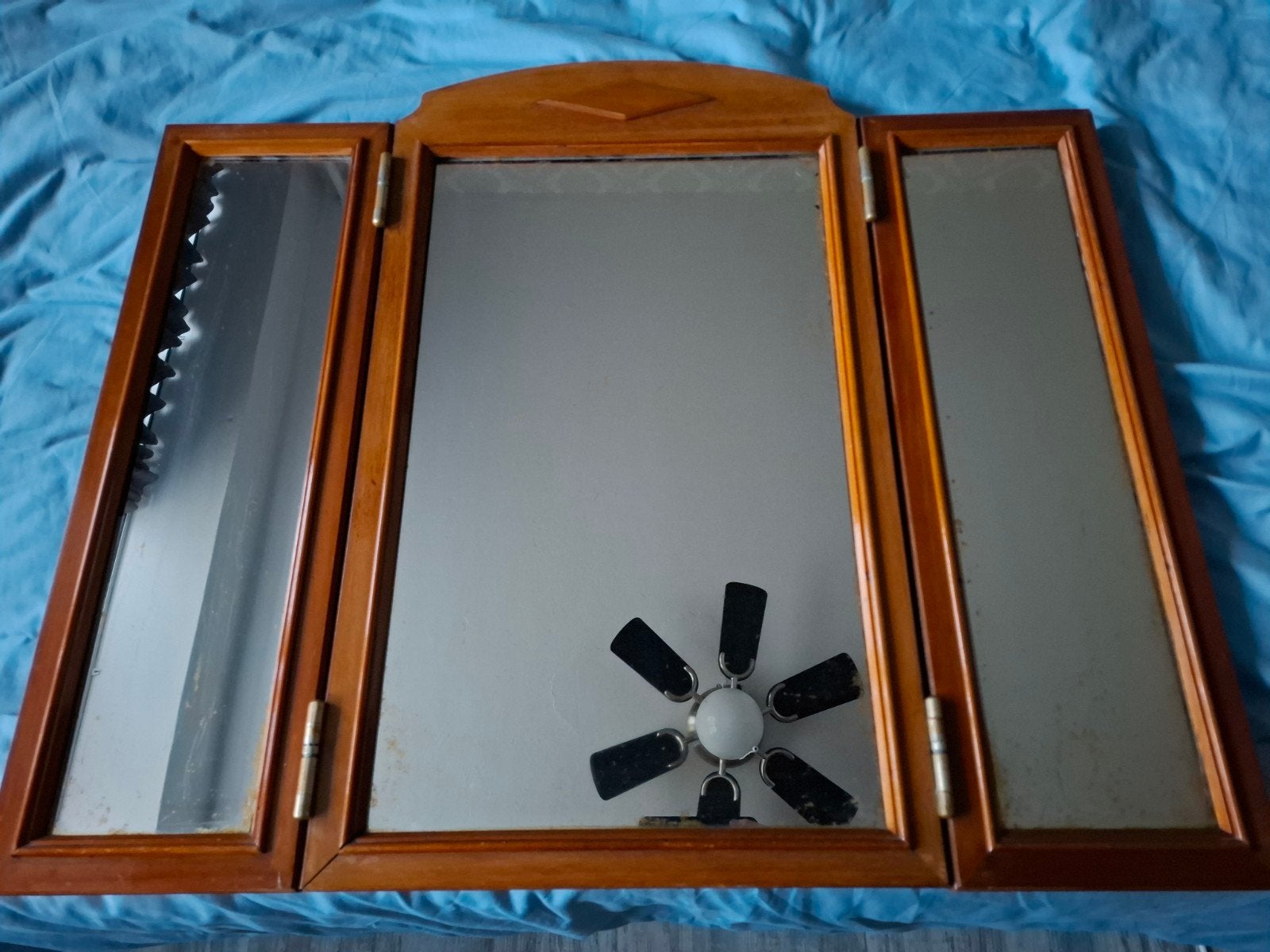 Vintage drieluik spiegel, Ophalen, Gebruikt, Rechthoekig, Minder dan 100 cm