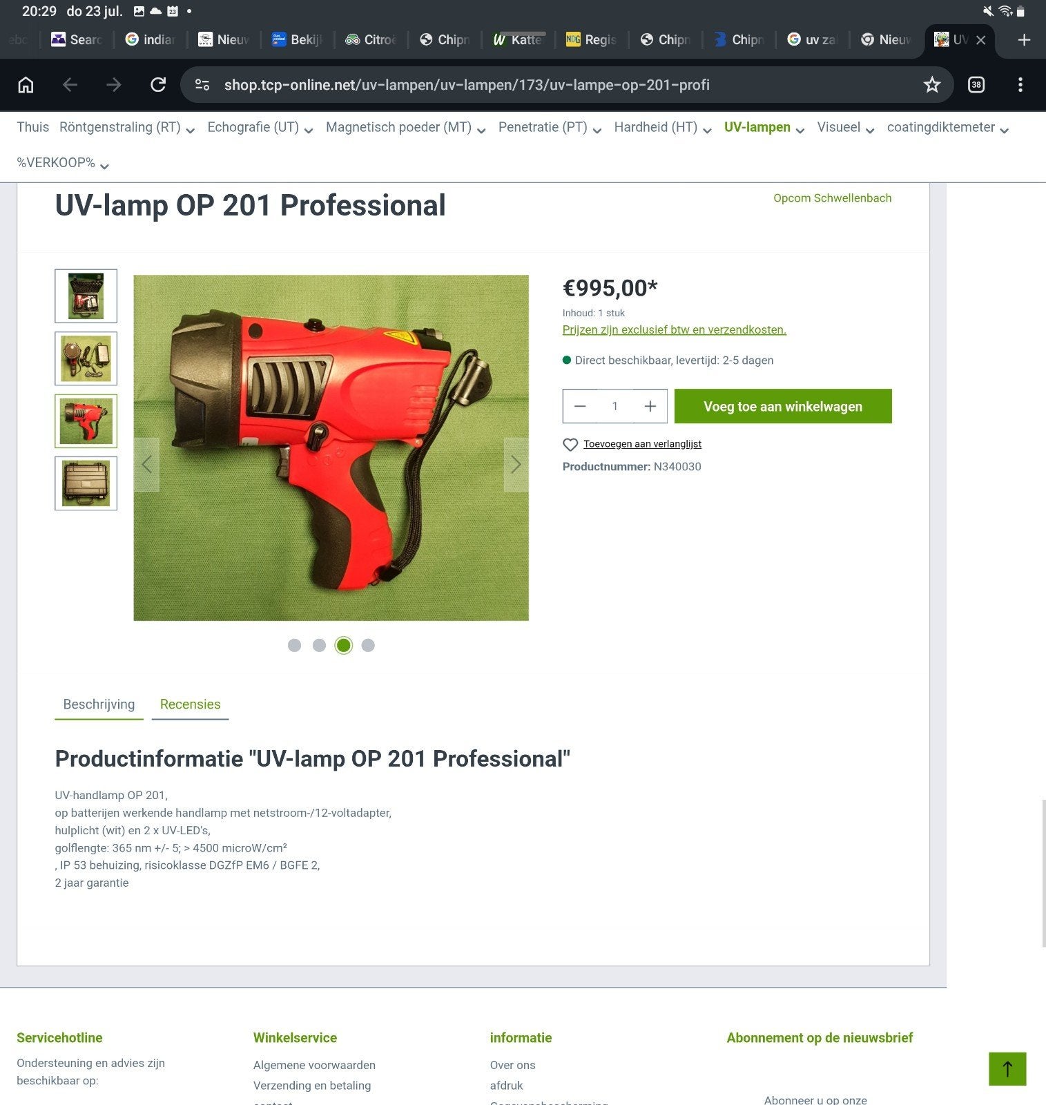 UV-lamp OP 201 Professional - UV-handlamp, Ophalen of Verzenden, Zo goed als nieuw, Minder dan 50 watt, Lamp