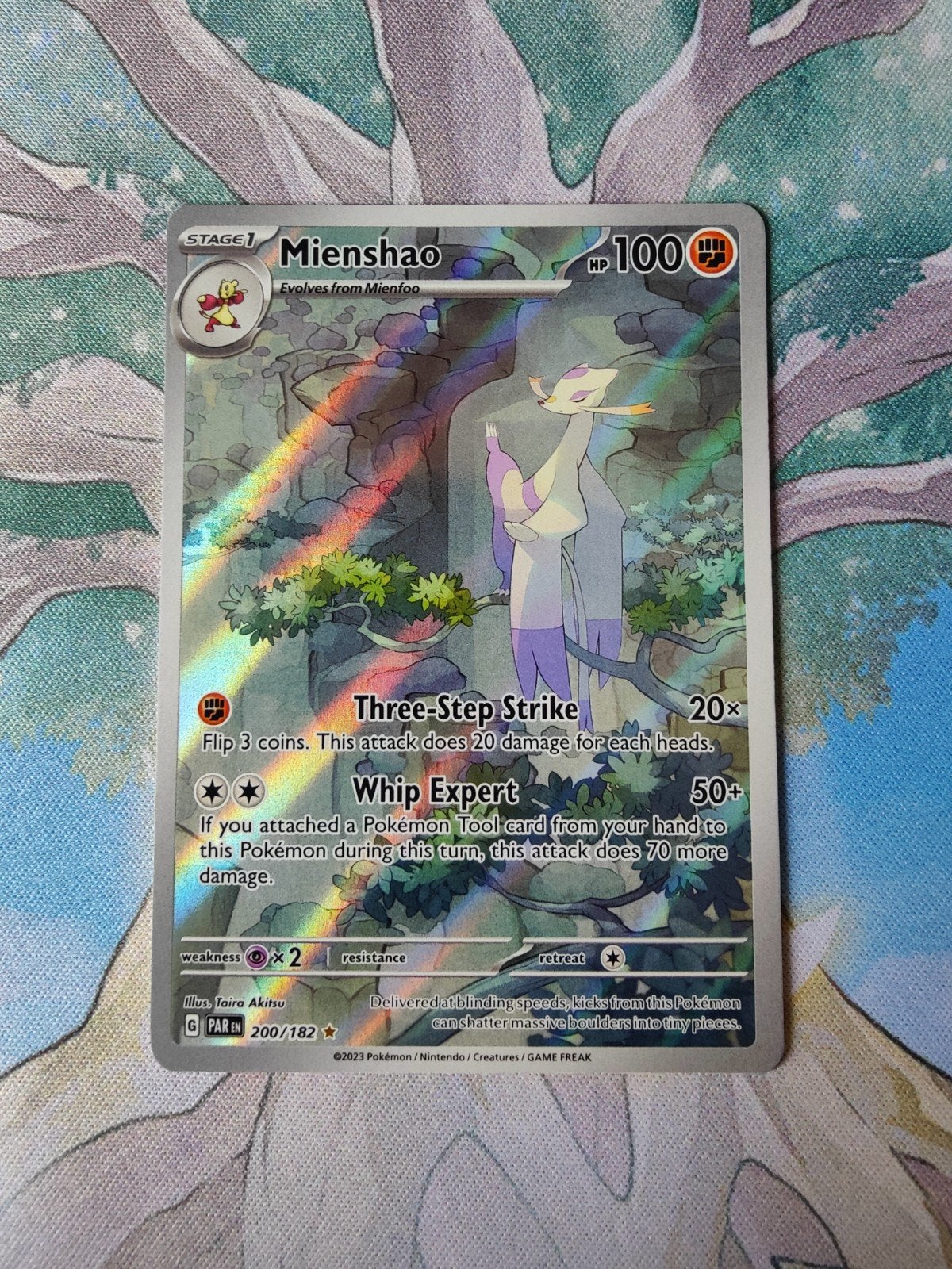 Pokemon paradox rift mienshao illustration 200/182, Ophalen of Verzenden, Nieuw, Losse kaart, Foil