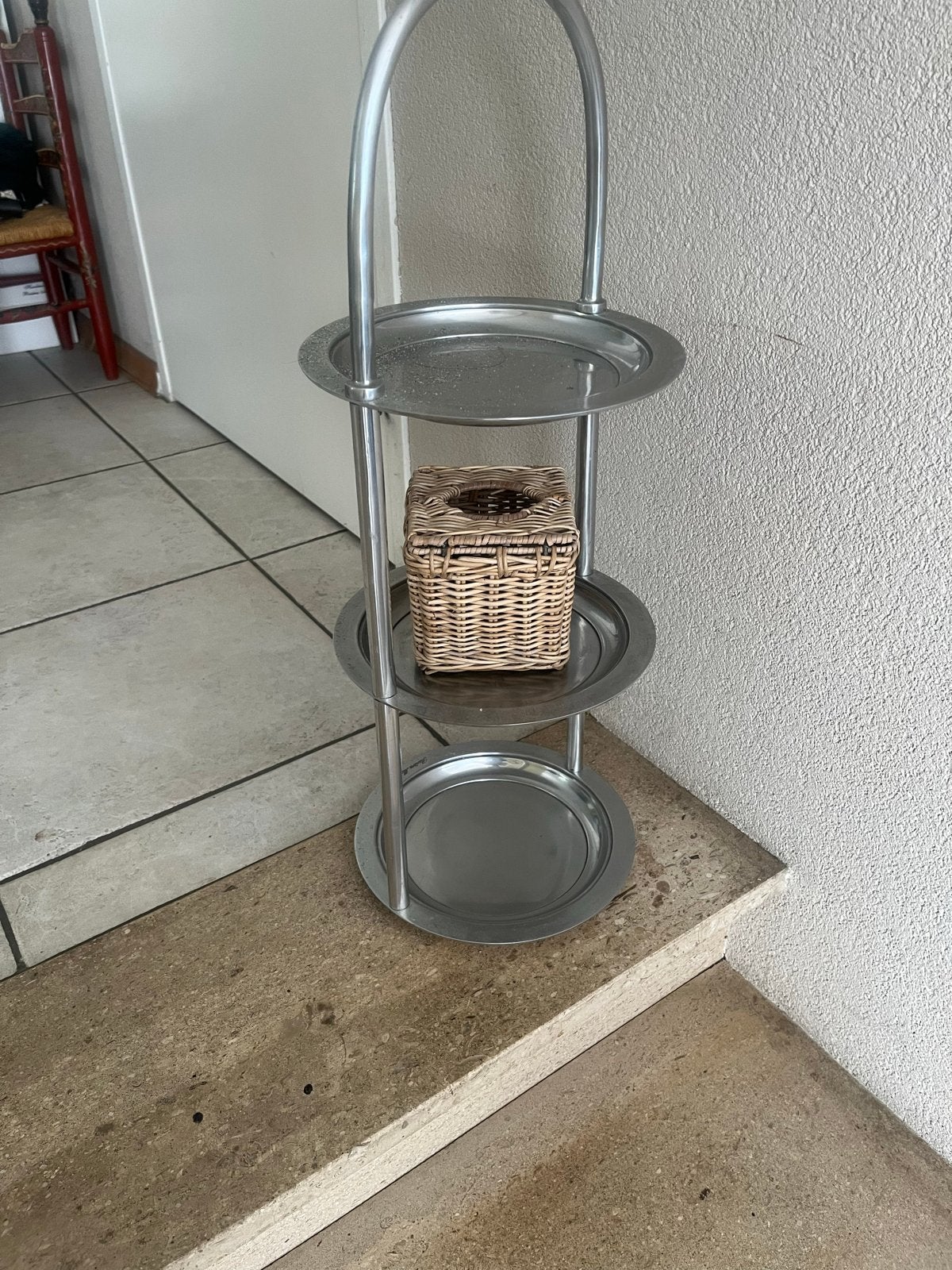 Metalen Rivièra maison etagere met 3 schalen - Gebruikt, Overige materialen, Gebruikt, Schaal, Rond