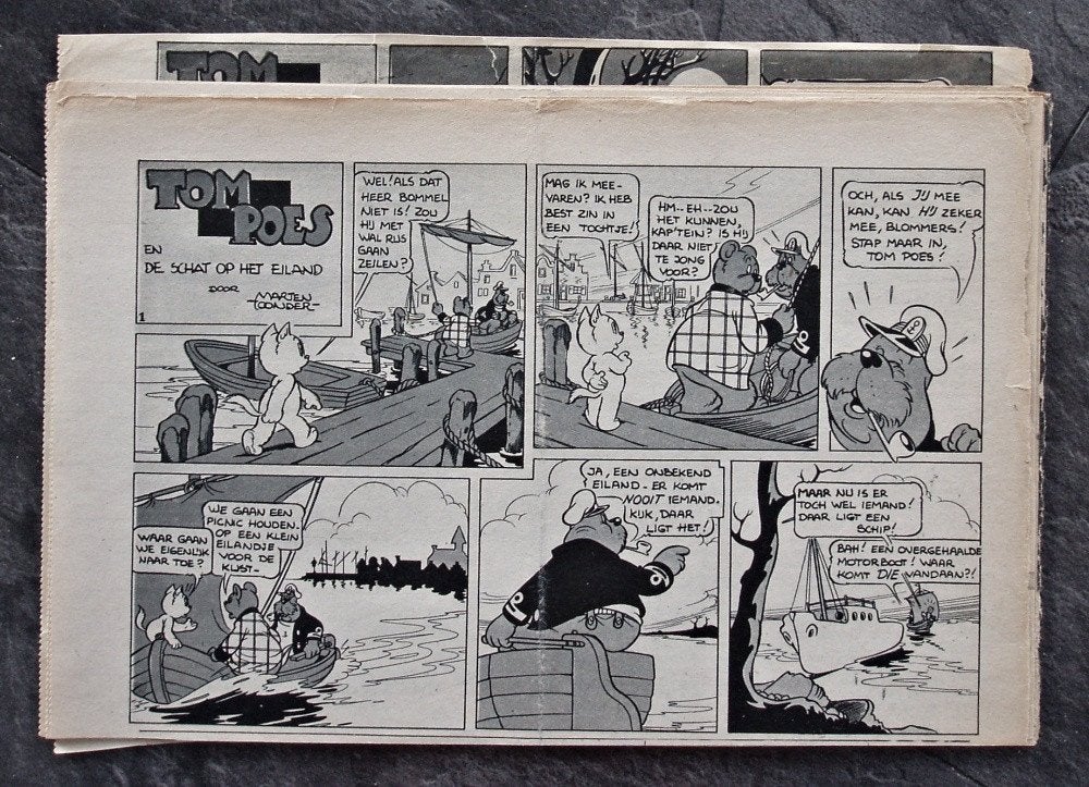 Tom Poes en de schat op het eiland 1948 Ons Vrije Nederland, Verzenden, Olivier B, Bommel en Tom Poes, Zo goed als nieuw, Overige typen
