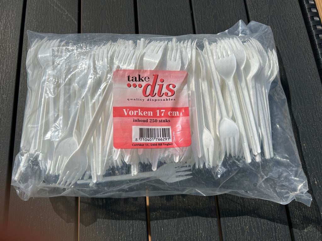 Nieuwe verpakking met 250 plastic vorken, Ophalen of Verzenden, Nieuw, Kunststof, Los bestek