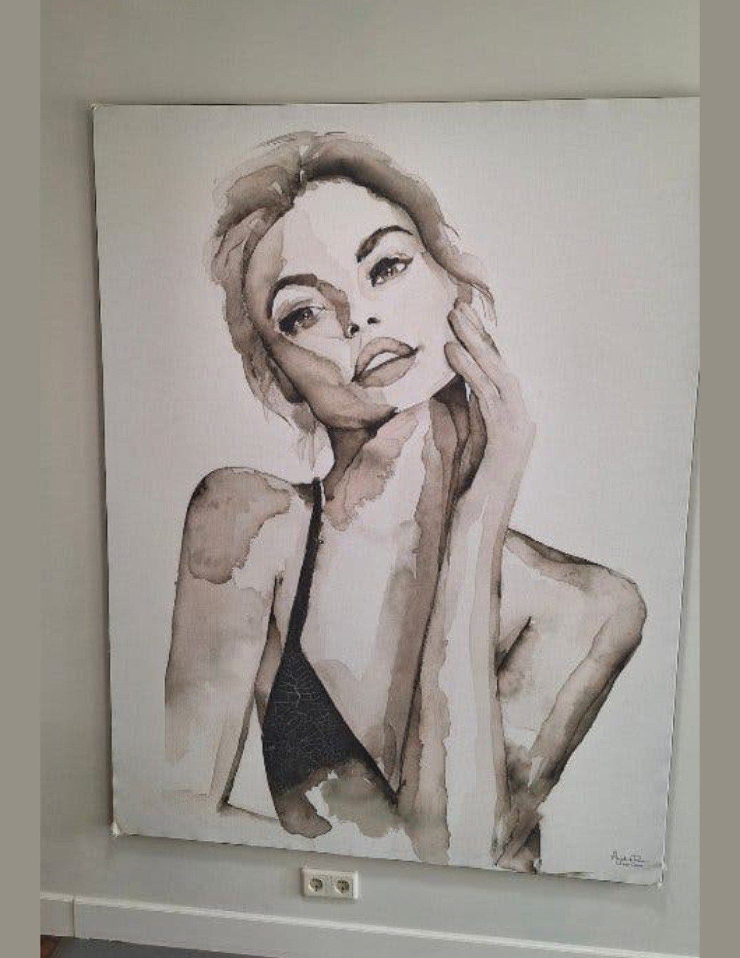 Groot Canvas Doek: Vrouwenportret in Omlijsting, Ophalen