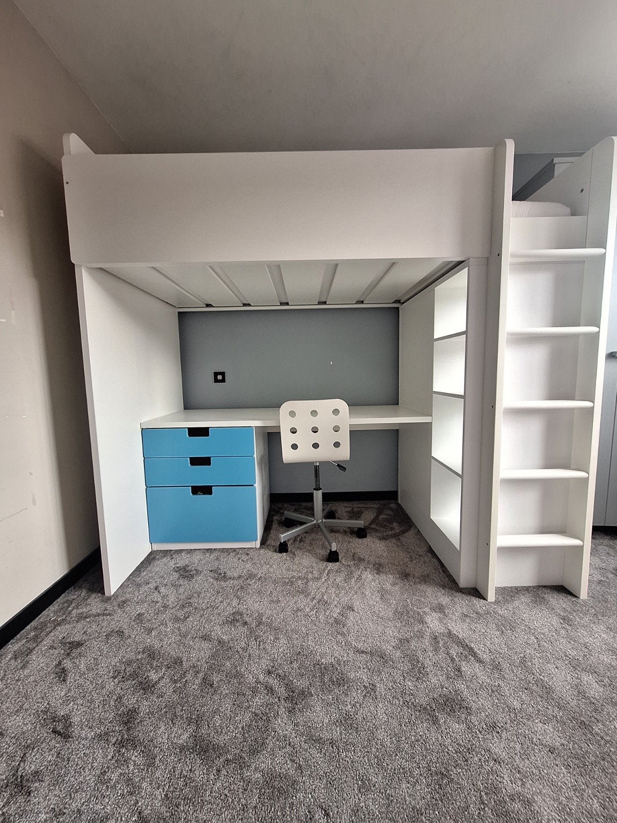 IKEA SMÅSTAD Hoogslaper wit/blauw met bureau en lades, Ophalen