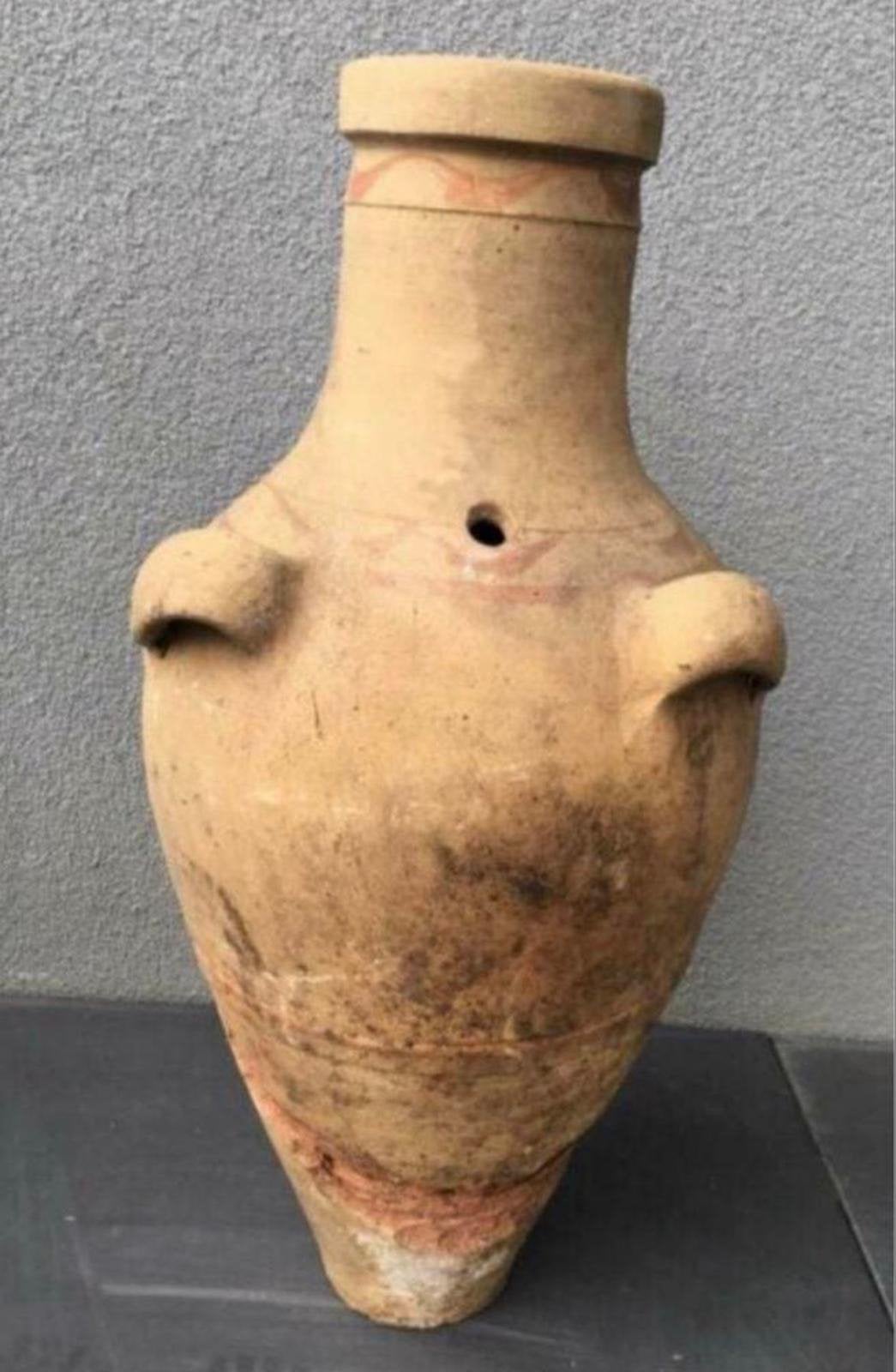 Uniek ambachtswerk oude grote 63cm terracotta vaas antiek, Huis en Inrichting, Woonaccessoires | Vazen, Ophalen, Gebruikt, Overige kleuren