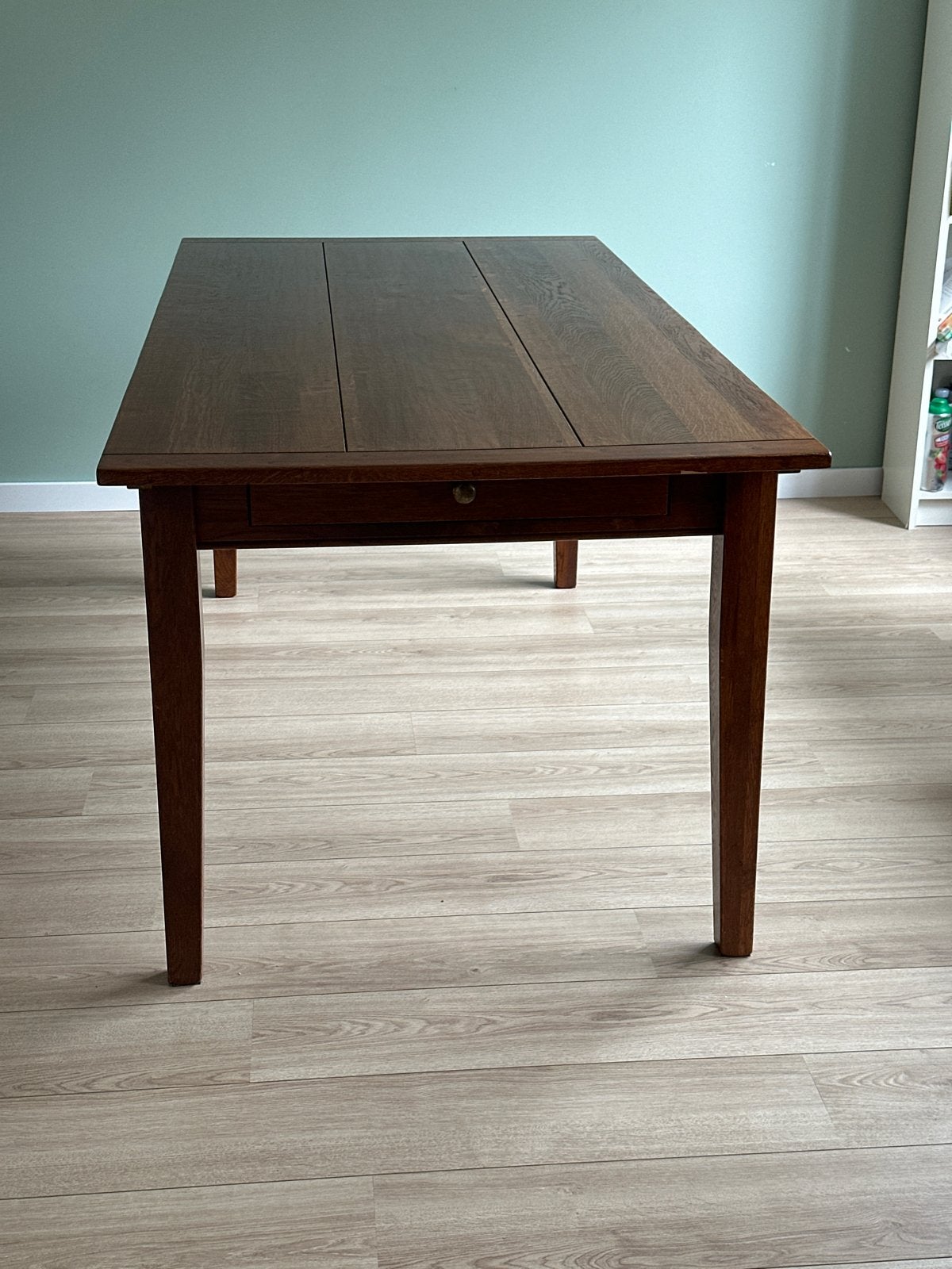 Massief eiken eettafel | 185-281 cm | Incl. 4 stoelen, Huis en Inrichting, Tafels | Eettafels, Ophalen, Gebruikt, Eikenhout, 200 cm of meer