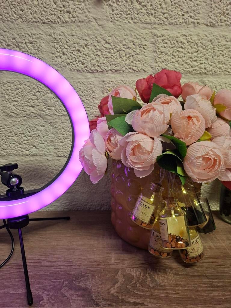 Ronde LED Videolamp met Statief - Perfect voor Content, Ophalen of Verzenden, Zo goed als nieuw, Lamp of Flitsset