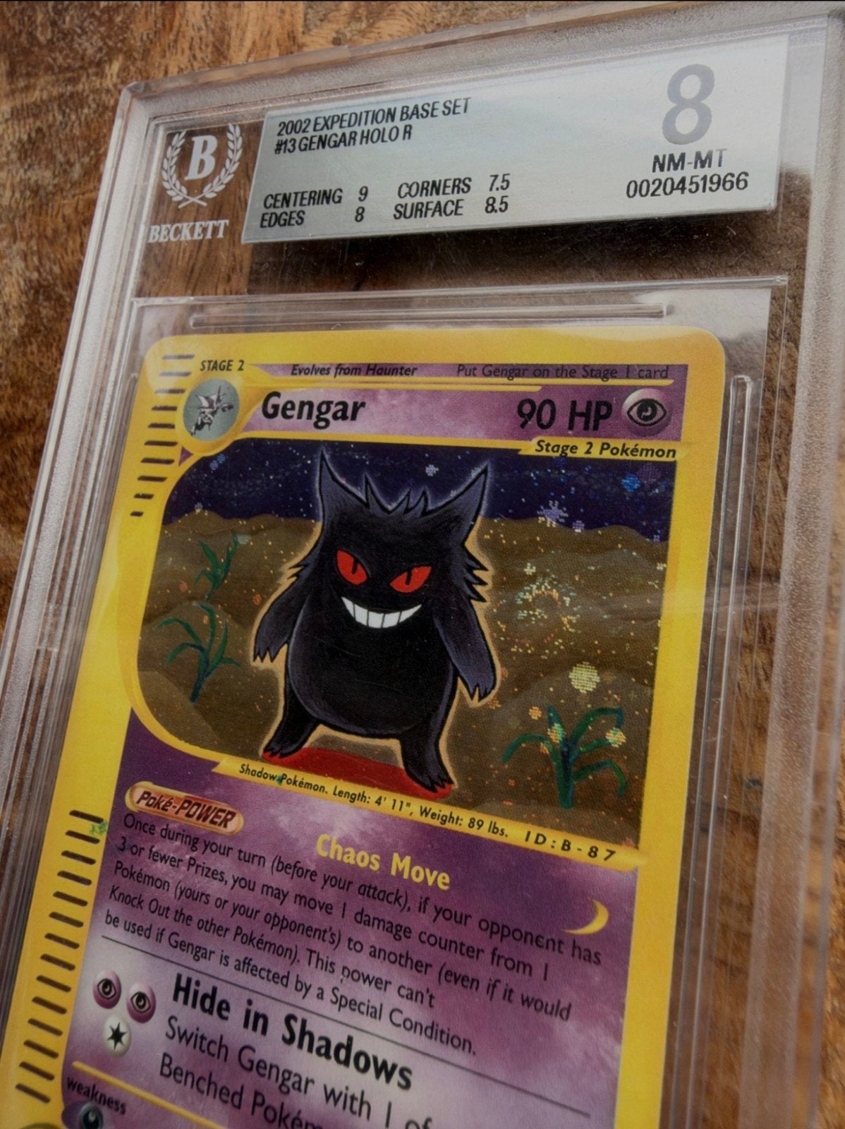 Gengar Holo (2002 Expedition) BGS 8 (SWIRLLL), Ophalen of Verzenden, Zo goed als nieuw, Losse kaart, Foil
