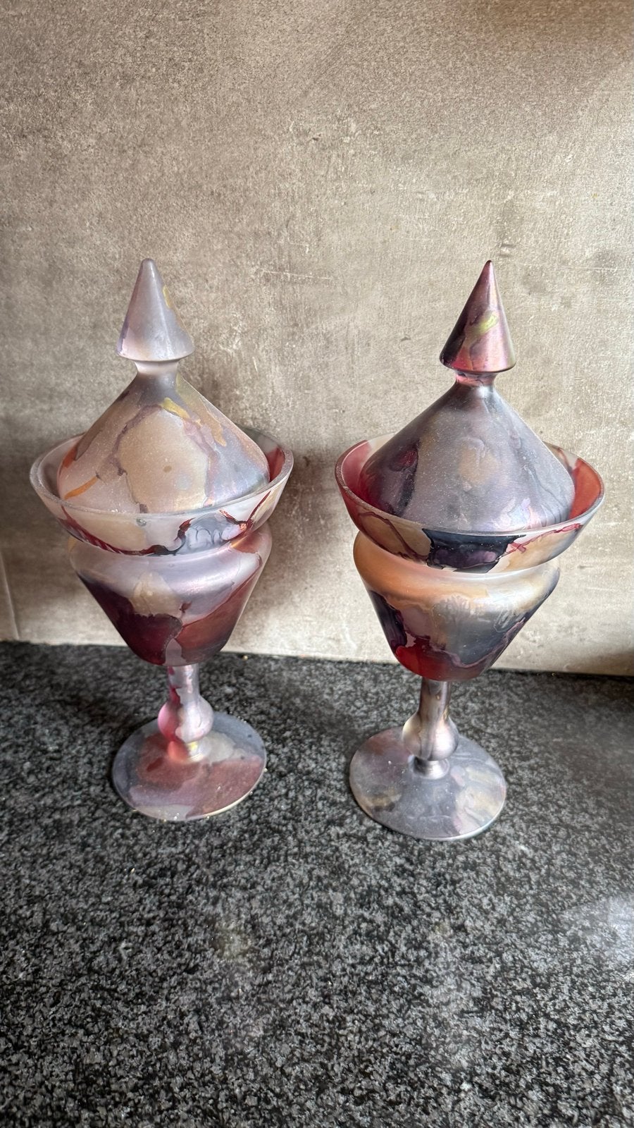 Set van 3 unieke decoratieve glazen potten met deksel, Antiek en Kunst, Ophalen