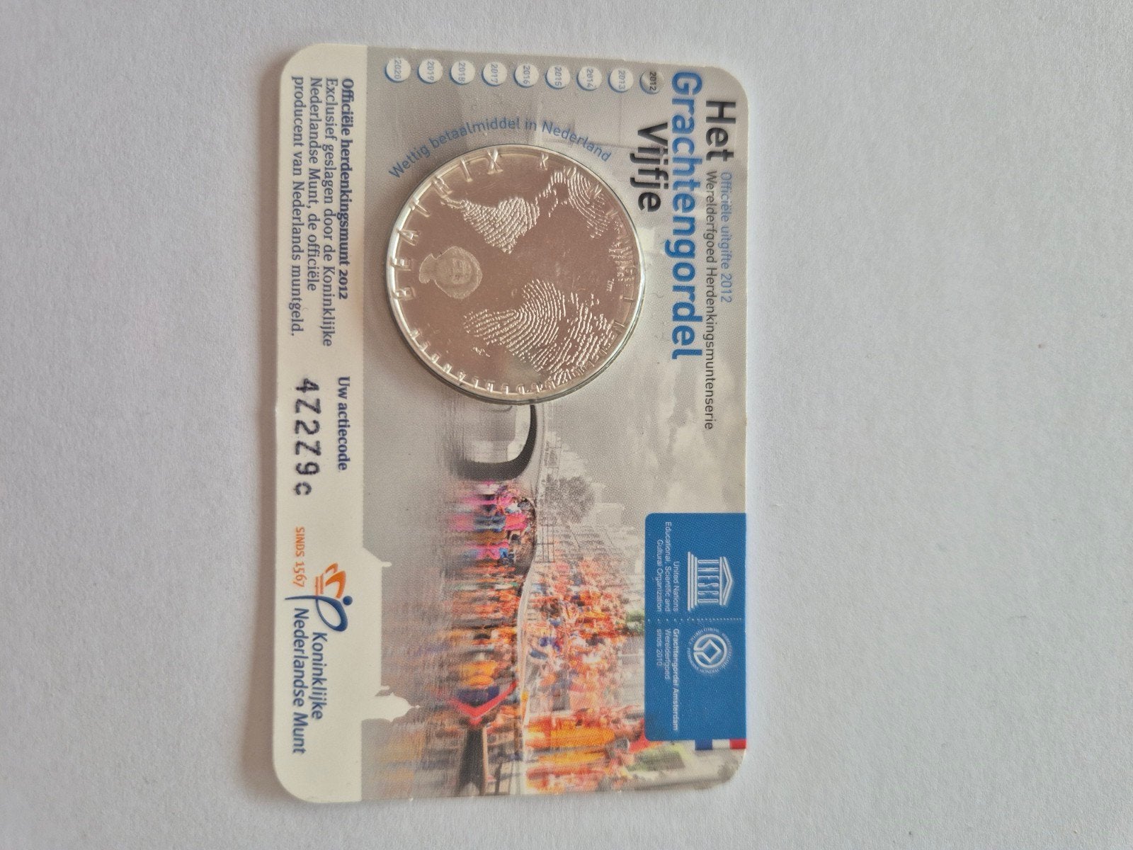 Herdenkingsmunt 2012 Grachtengordel Zwaar Verzilverd, Ophalen of Verzenden, Koningin Beatrix, Euro's