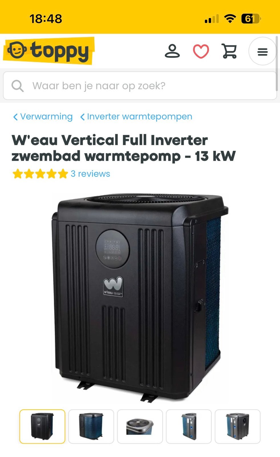 W'eau Vertical Full Inverter zwembad warmtepomp - 13 kW, Ophalen, Verwarmen, Minder dan 60 m³, Nieuw