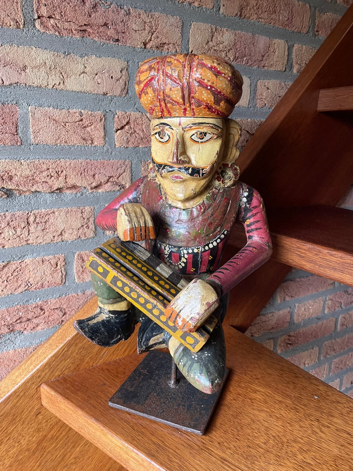 Prachtige antieke Rajasthani muzikant india hout beeld, Antiek en Kunst, Kunst | Beelden en Houtsnijwerken, Ophalen of Verzenden